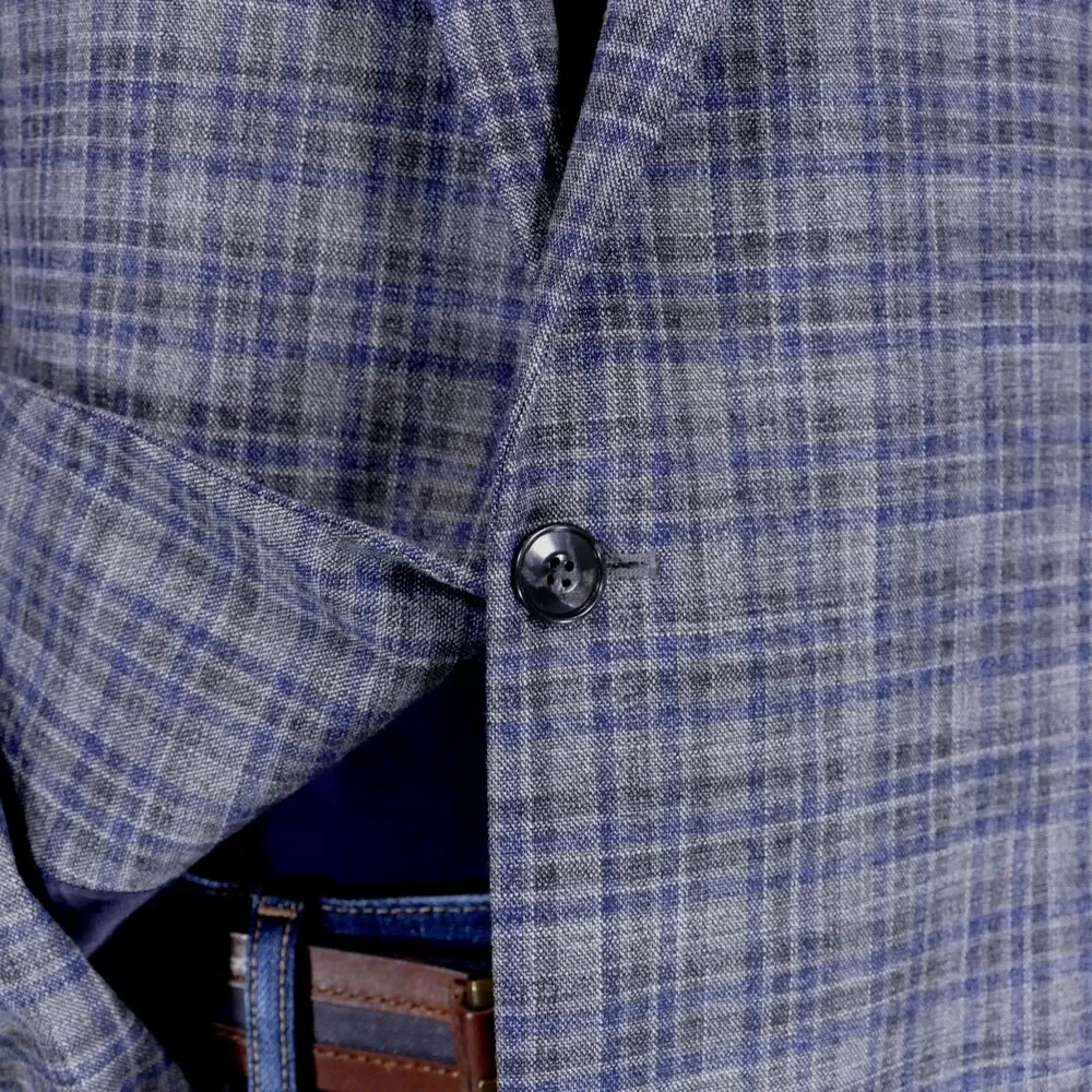 Jos A Bank Sport Coat Blazer Men 48L Traditional Unstructured Gray Blue Plaid